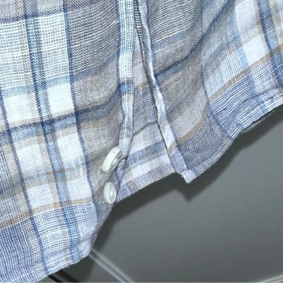 Ermenegildo Zegna Linen Blue/Gray Plaid Shirt Spread Collar XL - Picture 10 of 13